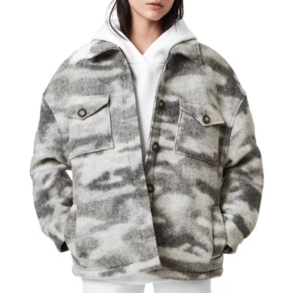 ALL SAINTS jacket Fenix Gray Camo Wool Blend Jacket Size 6 US